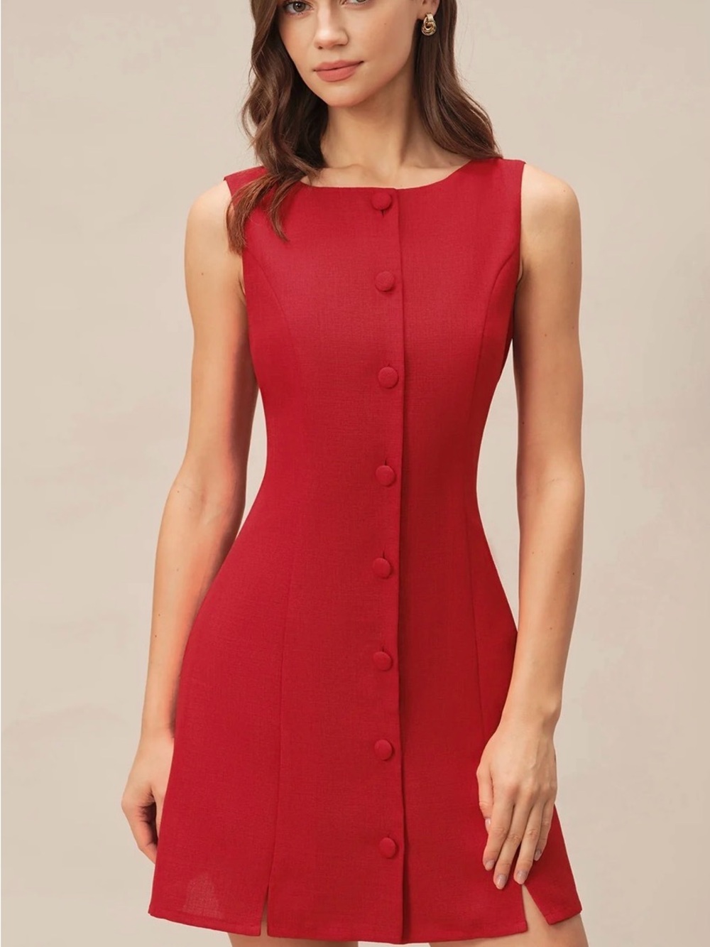 RIHOAS Red Sleeveless Button-Front Sheath Dress